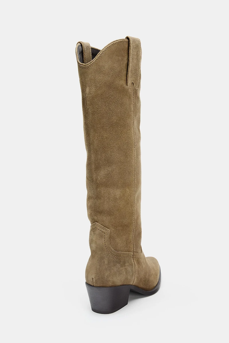 SPLIT LEATHER HIGH-HEELED BOOTS