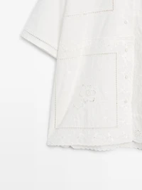 Embroidered short sleeve patchwork shirt