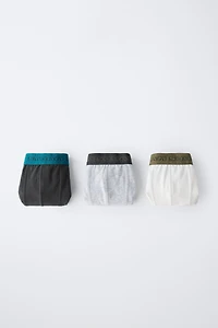 AGES 6-14 / THREE-PACK OF EMBOSSED TEXT BOXERS