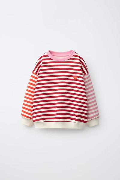 STRIPED STRAWBERRY EMBROIDERED SWEATSHIRT