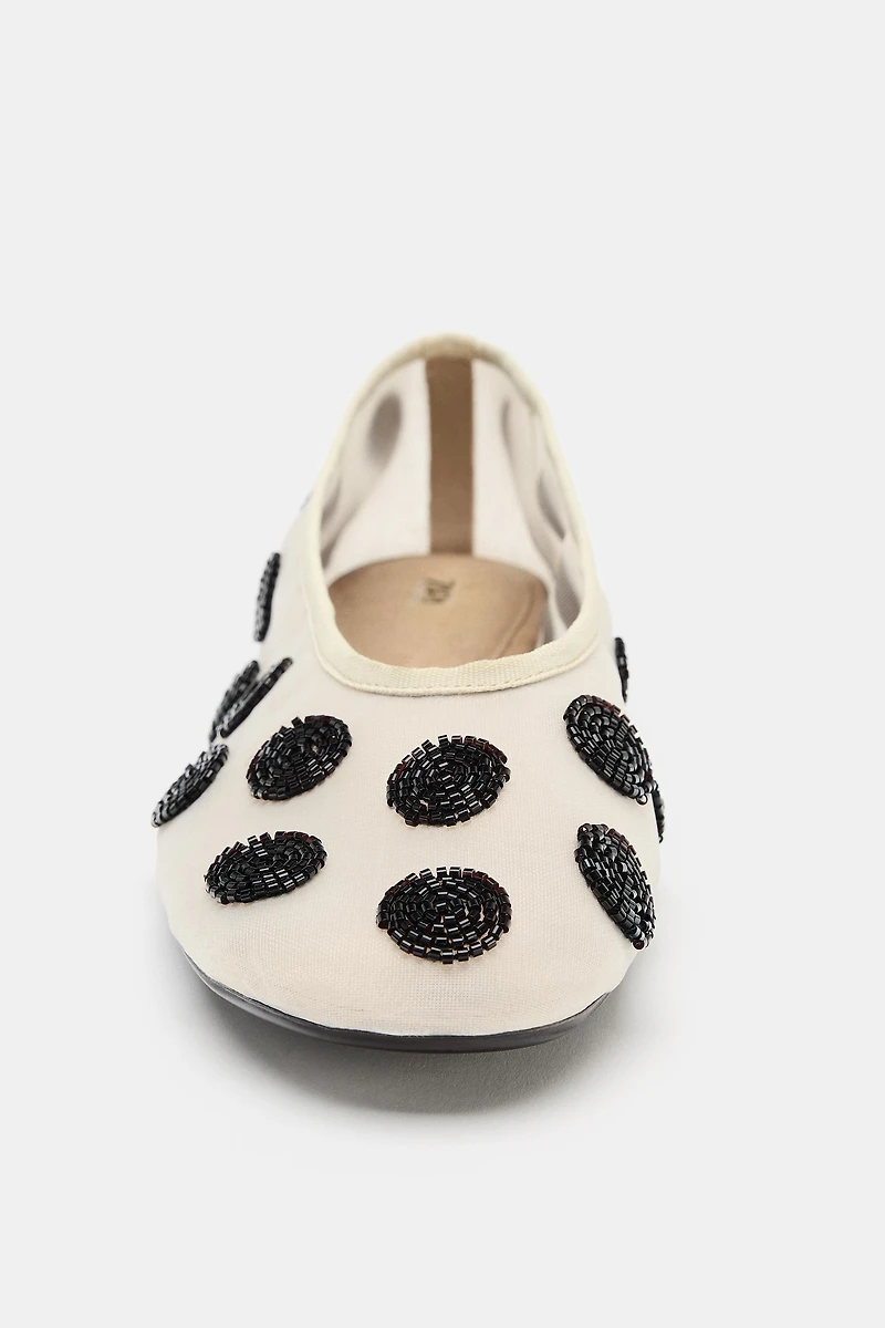 PRINTED BEADED BALLET FLATS