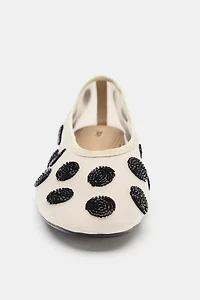 PRINTED BEADED BALLET FLATS