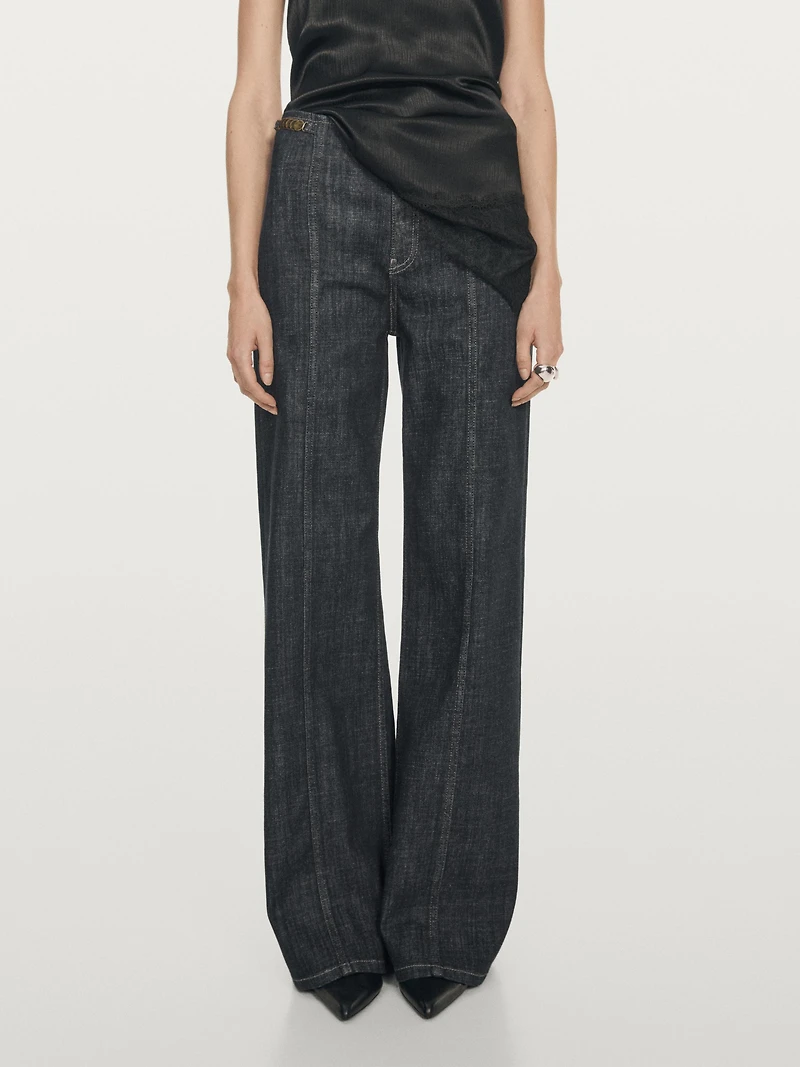 High-waist wide-leg jeans with chains