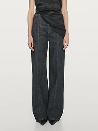 High-waist wide-leg jeans with chains