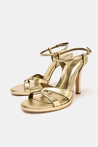 METALLIC EFFECT HEELED SANDALS