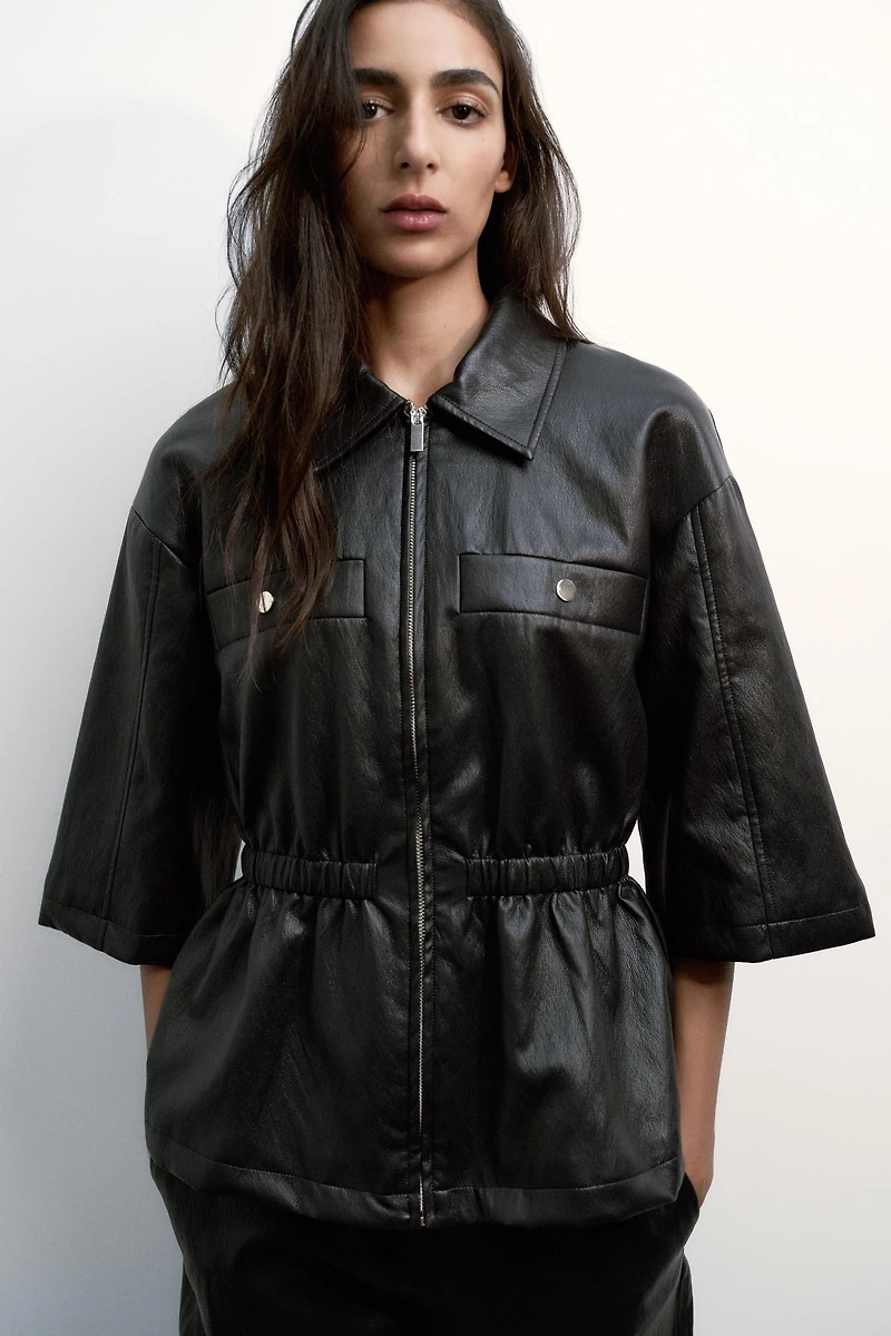 FAUX LEATHER BLAZER