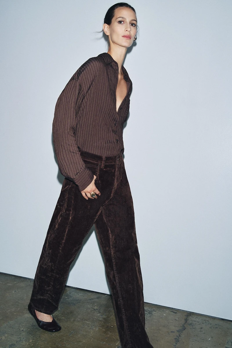 ZW COLLECTION HIGH-WAISTED FLOCKED BALLOON JEANS