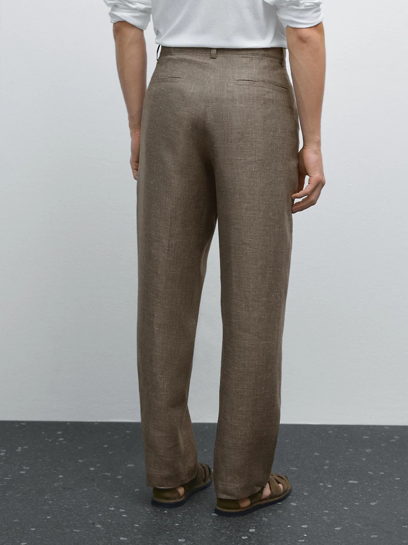 Pantalon straight 100 % lin