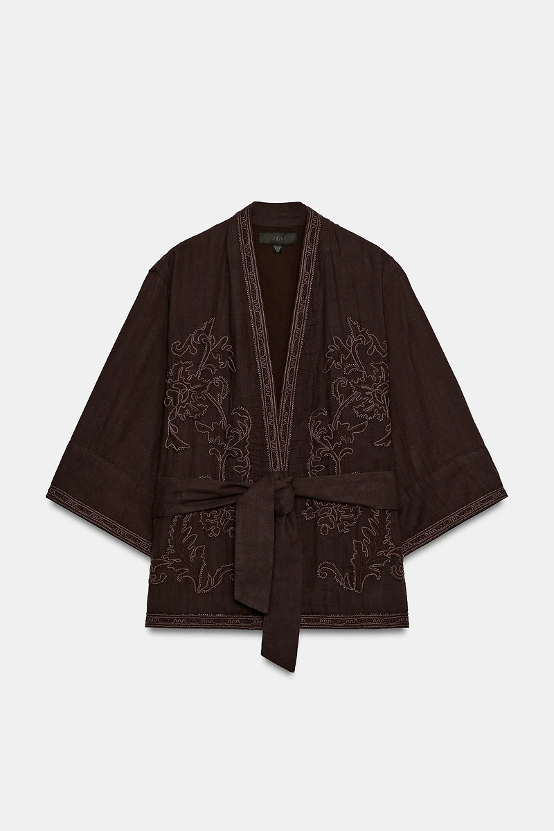 EMBROIDERED BELTED KIMONO JACKET