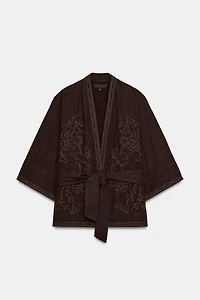 EMBROIDERED BELTED KIMONO JACKET