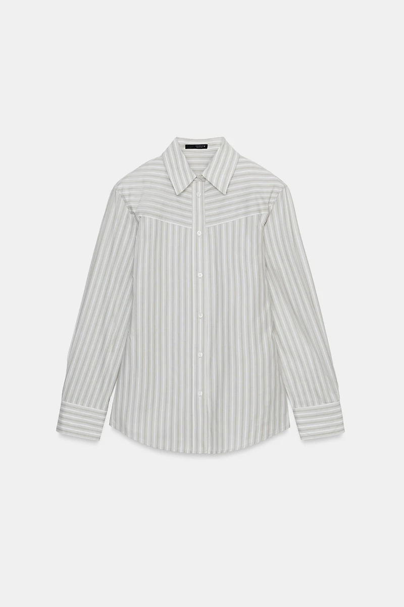 STRIPED POPLIN SHIRT WITH SHOULDER PADS