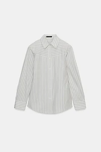 STRIPED POPLIN SHIRT WITH SHOULDER PADS