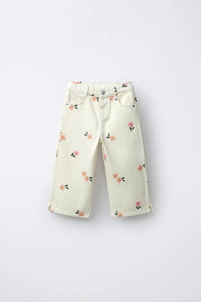 JUPE-CULOTTE EN SERGÉ À FLEURS BRODÉES