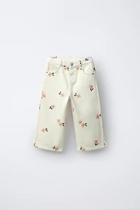 JUPE-CULOTTE EN SERGÉ À FLEURS BRODÉES