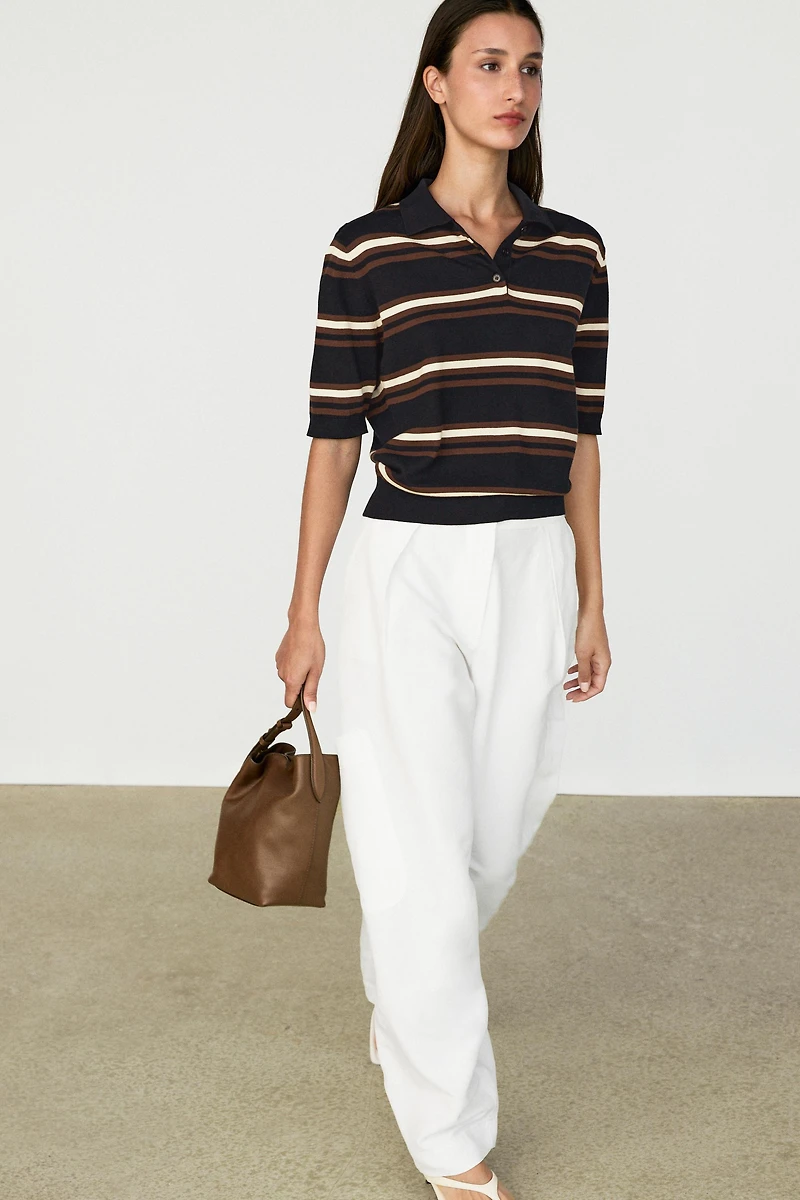 100% Cotton Striped Knit Polo