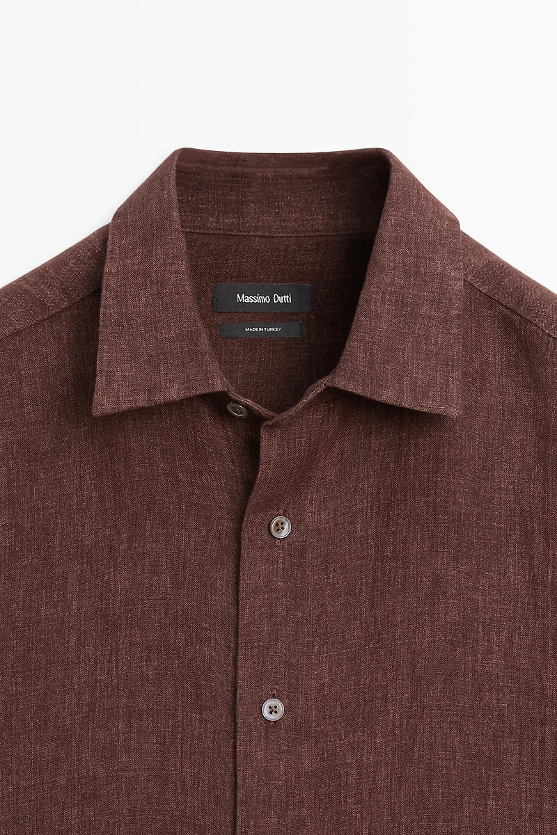 100% linen regular fit shirt with button detail