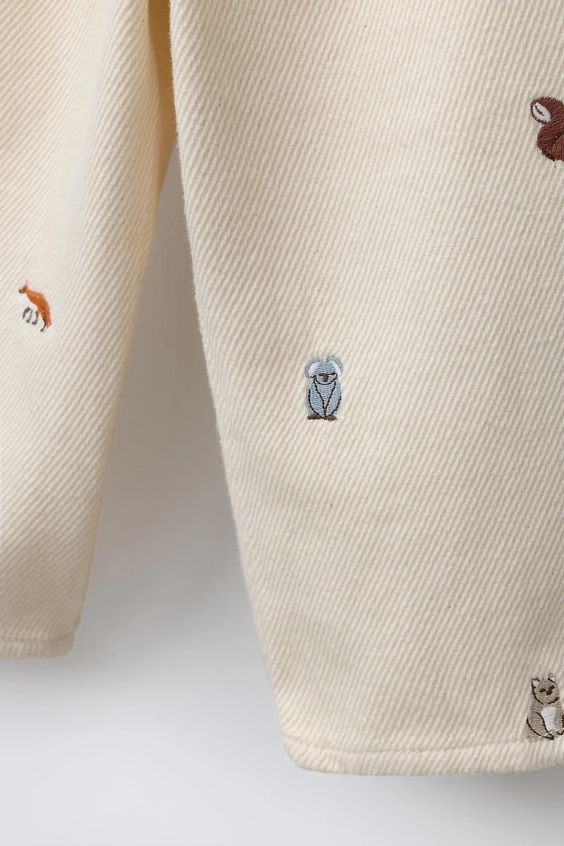 PANTALON BAGGY DOUX AU TOUCHER ANIMAUX BRODÉS