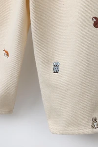 PANTALON BAGGY DOUX AU TOUCHER ANIMAUX BRODÉS