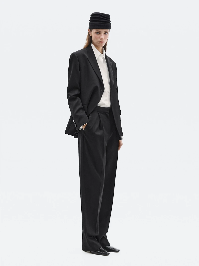 100% wool wide-leg trousers with dart - LIMITED