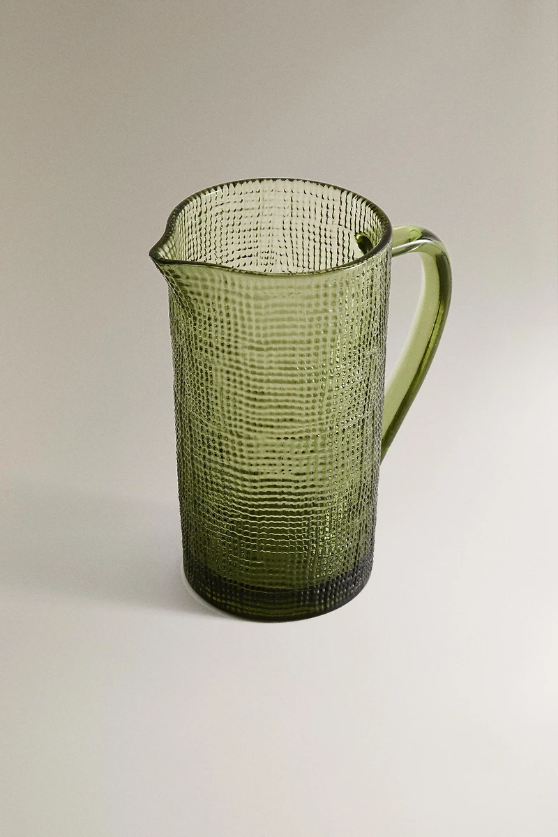 RAISED DESIGN GLASS PITCHER