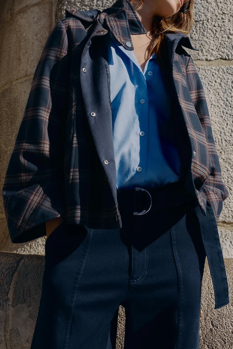 PLAID HOODED PUFFER JACKET