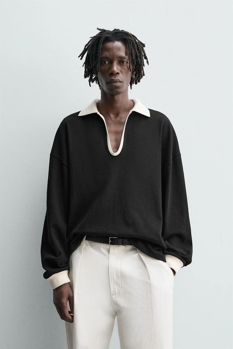 COTTON HEMP POLO SWEATSHIRT
