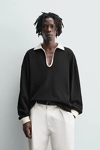 COTTON HEMP POLO SWEATSHIRT