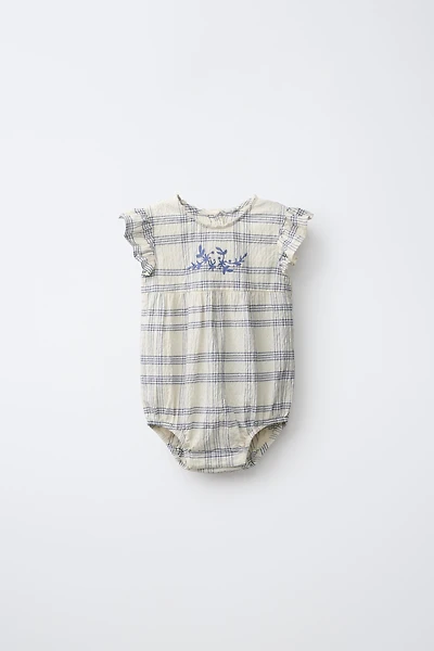 EMBROIDERED CHECKED ROMPER