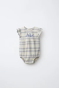 EMBROIDERED CHECKED ROMPER