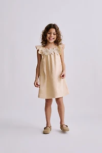100% LINEN CROCHET FLORAL DRESS
