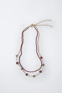 TWO-PACK OF BEADED FLOWER NECKLACES