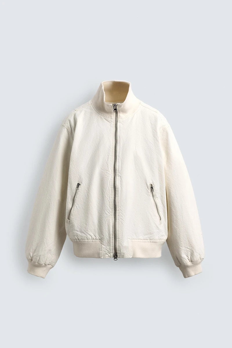 CRINKLE EFFECT BOMBER JACKET