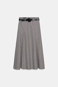 PLAID MIDI SKIRT WITH BELT