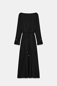 BELTED CREPE MIDI DRESS