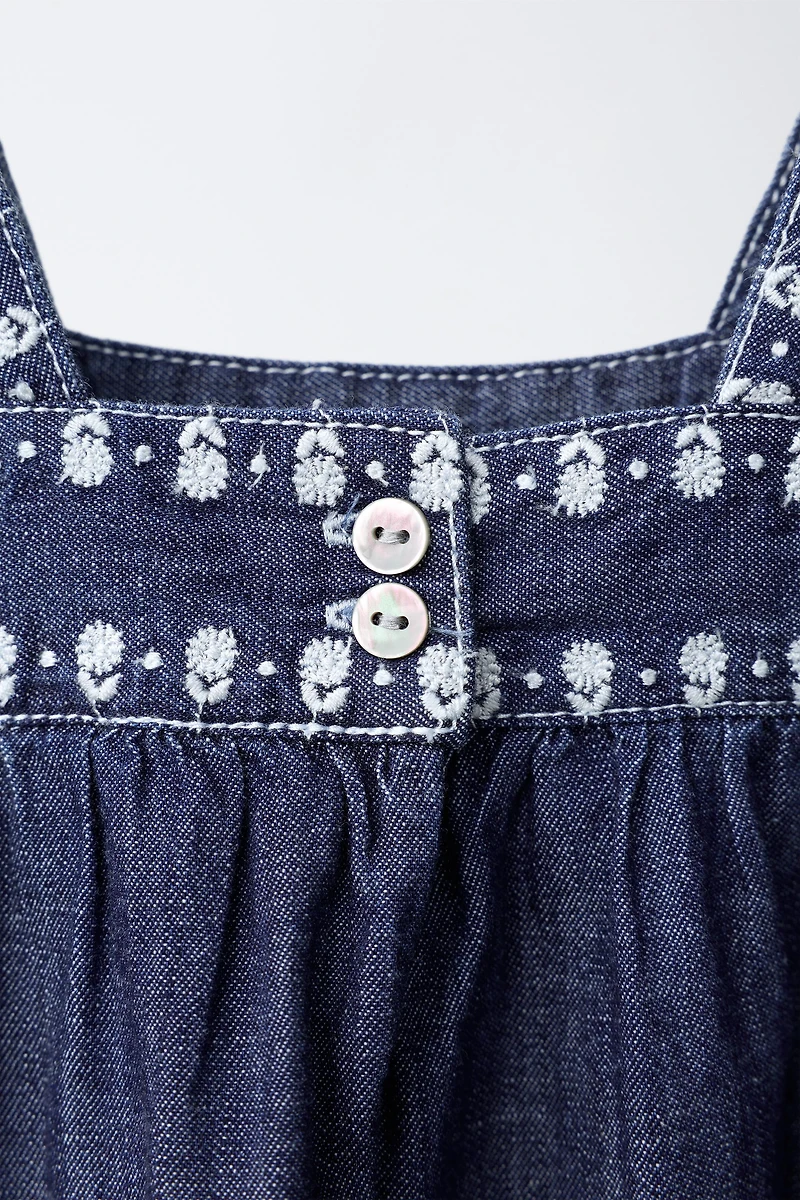 FLUID EMBROIDERED FLORAL DENIM DRESS