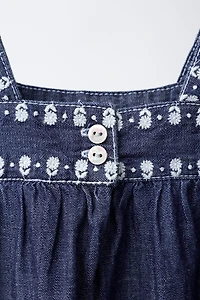FLUID EMBROIDERED FLORAL DENIM DRESS