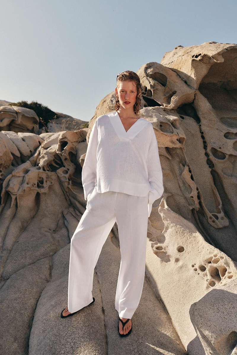 BLOUSE EN LIN À COL POLO