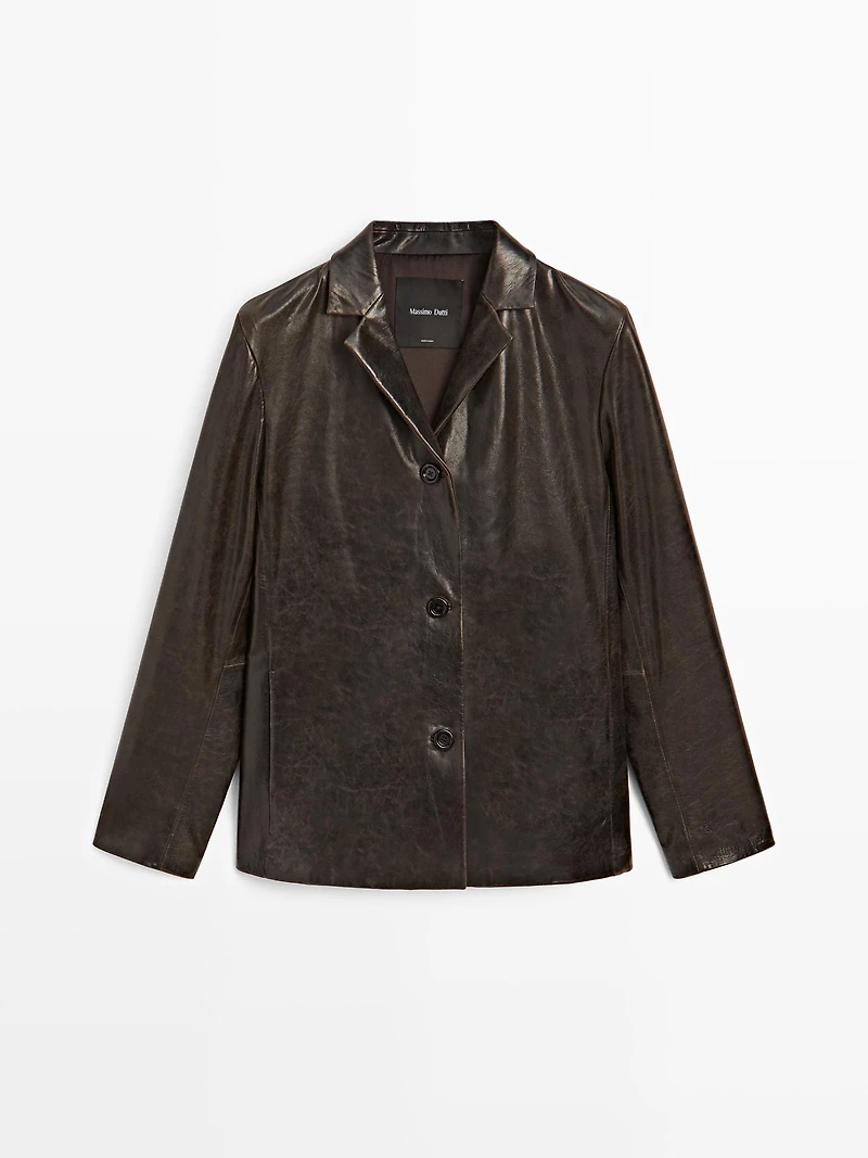 Nappa leather blazer with distressed finish