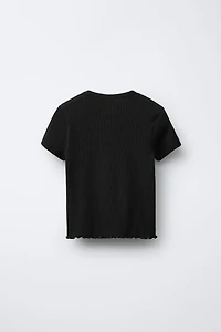 RIB T-SHIRT WITH BEADED FLOWERS