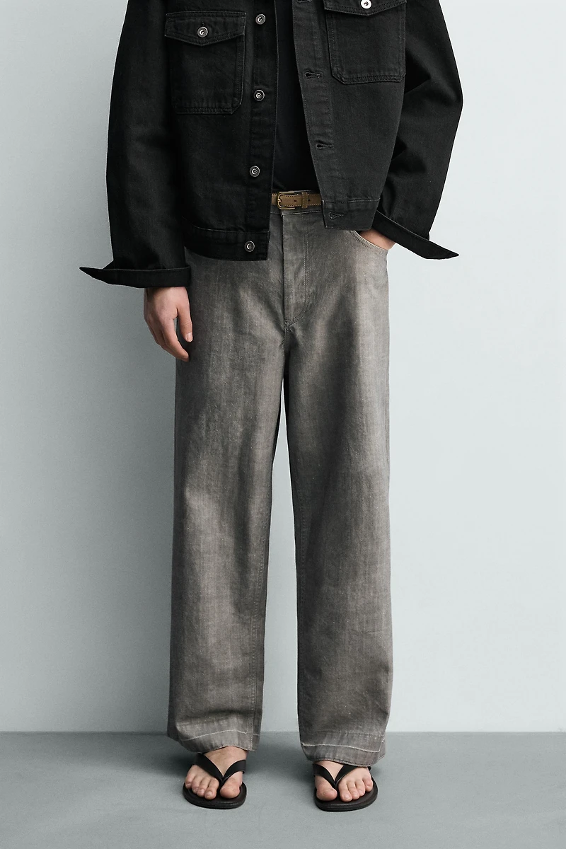 STRAIGHT FIT HERRINGBONE PANTS