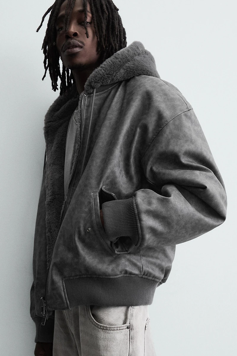 BLOUSON BOMBER RÉVERSIBLE EN MATIÈRE SYNTHÉTIQUE