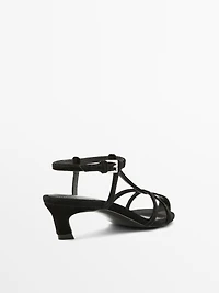 Velvet heeled cage sandals