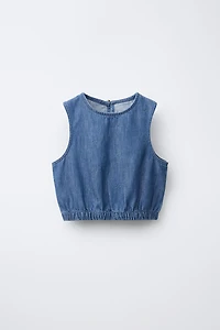 EMBROIDERED FLORAL DENIM TOP