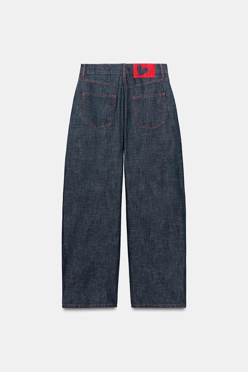 LINEN BARREL PANTS WITH CONTRAST TOPSTITCHING