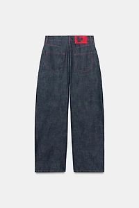 LINEN BARREL PANTS WITH CONTRAST TOPSTITCHING