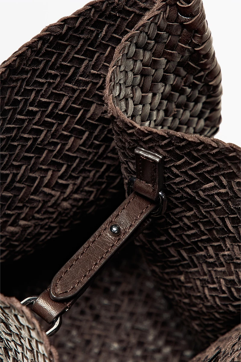 Nappa leather woven bucket bag