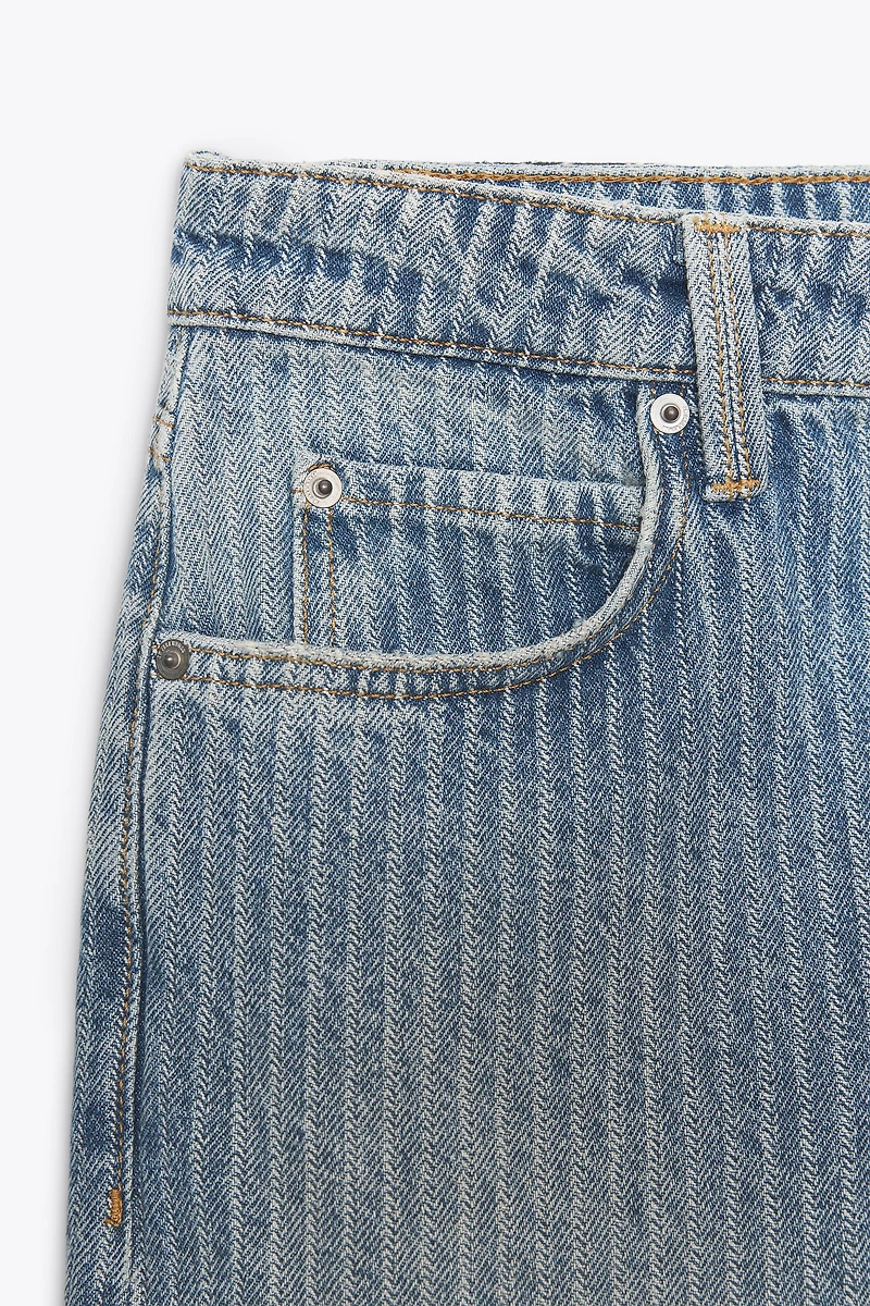 ZW COLLECTION MID-RISE STRAIGHT LEG STRIPE JEANS