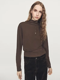 Mock turtleneck button-up sweater