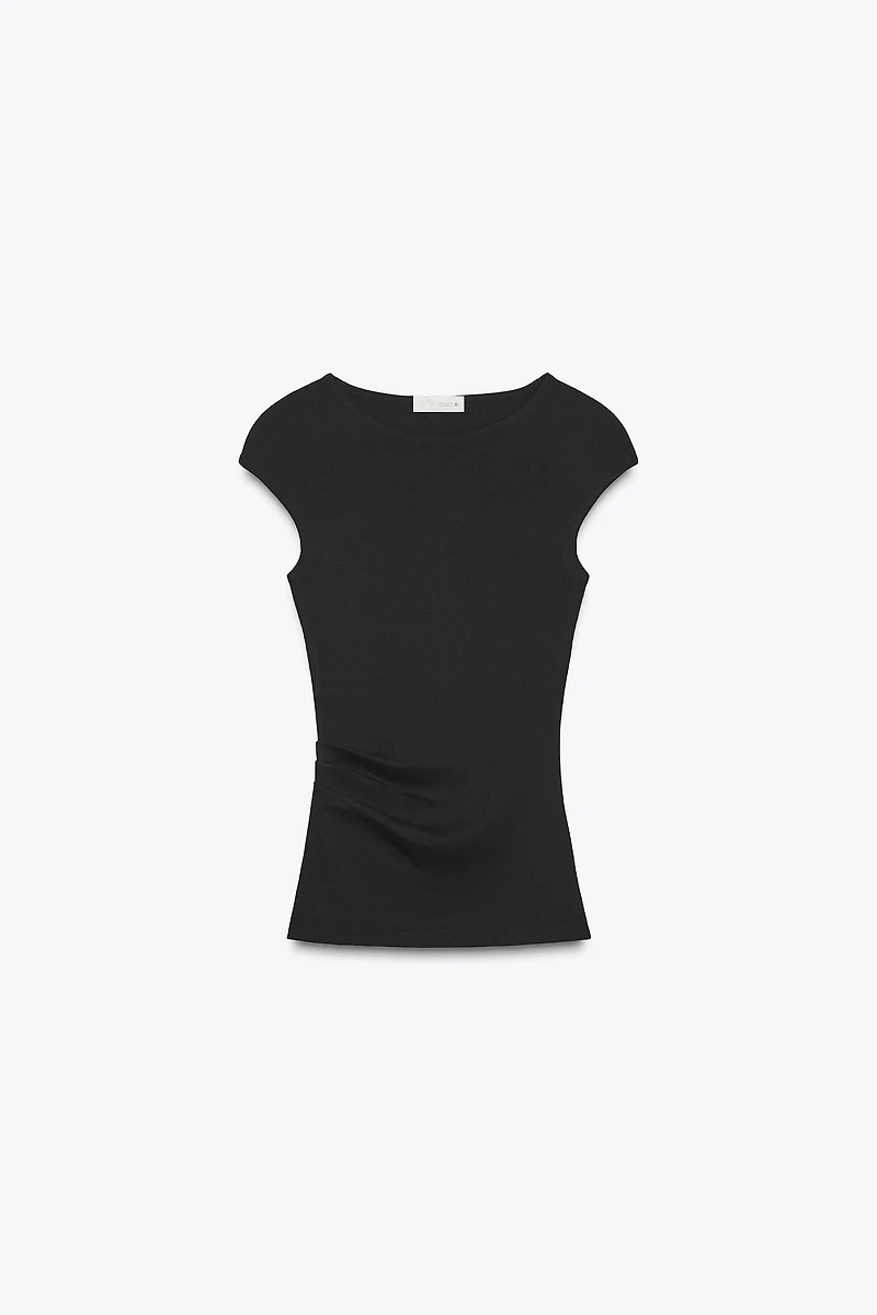 RIBBED DRAPED TOP