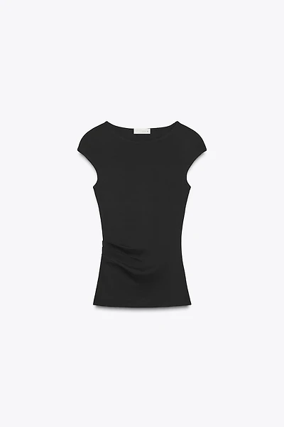 RIBBED DRAPED TOP